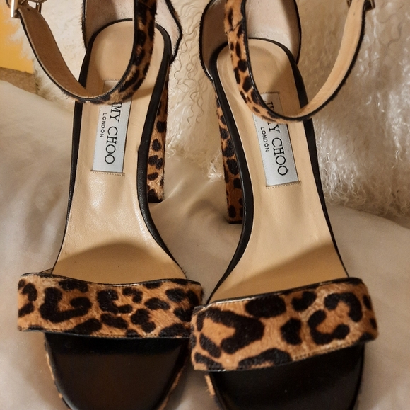 JIMMY CHOO Platform Leopard Sandals Sz 39 Euro US 8.5 - Picture 6 of 13